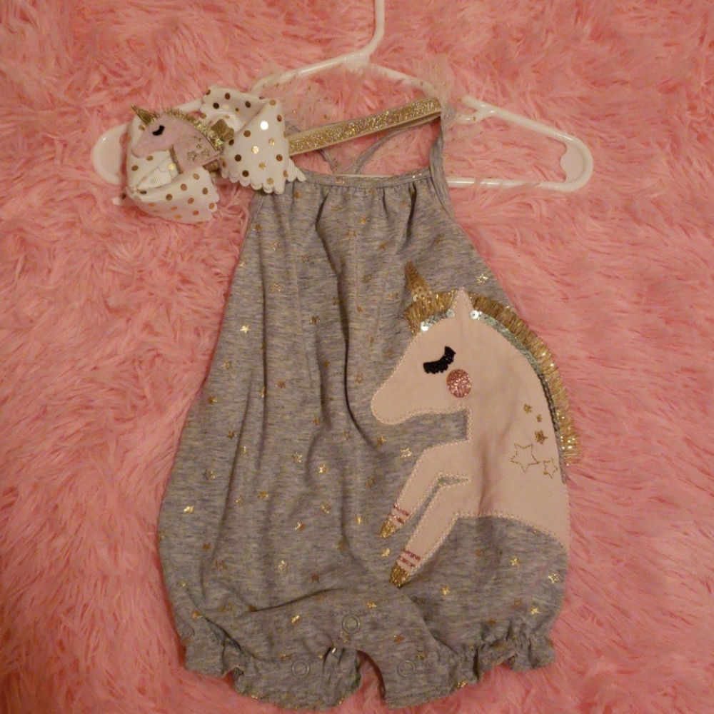 Mudpie girls romper with matching headband